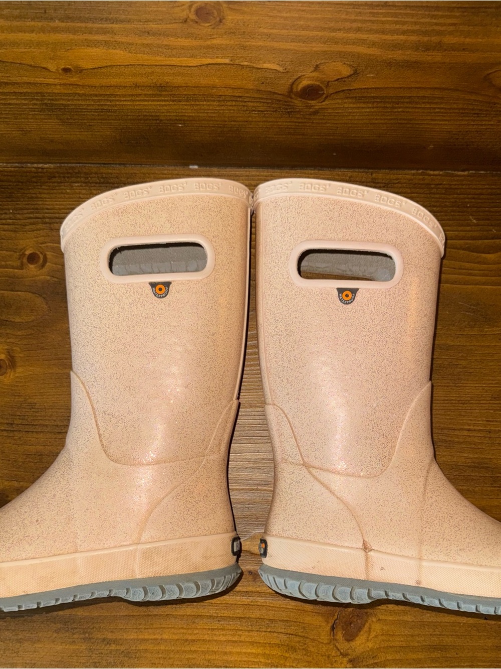 Bogs Kids Light Pink Sparkle Rain Boots with Easy-Grip Handles